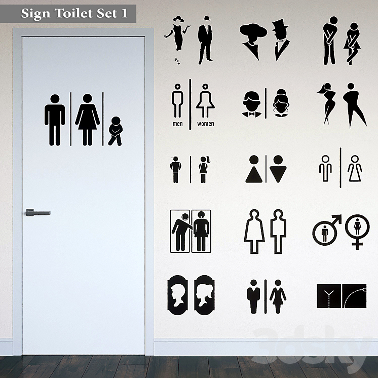 Sign Toilet Set 1 3DS Max - thumbnail 1