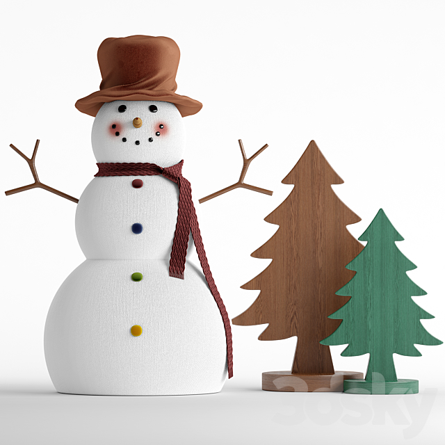 Snowman and wooden christmas tree 3DS Max Model - thumbnail 2