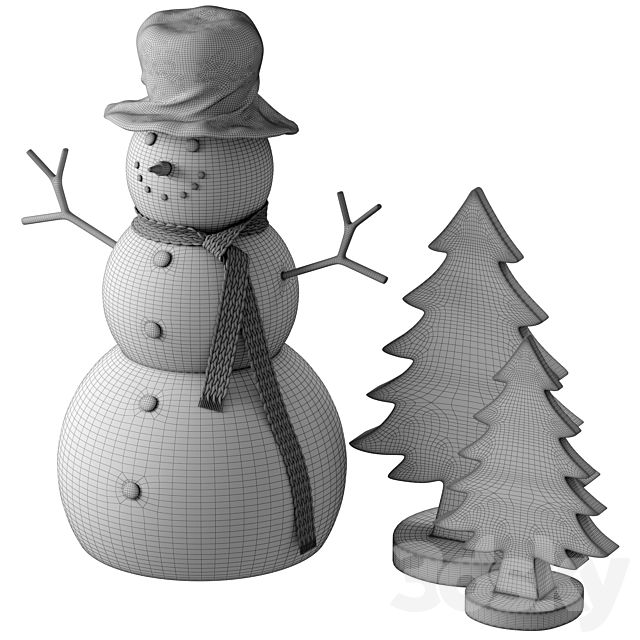 Snowman and wooden christmas tree 3DS Max Model - thumbnail 5