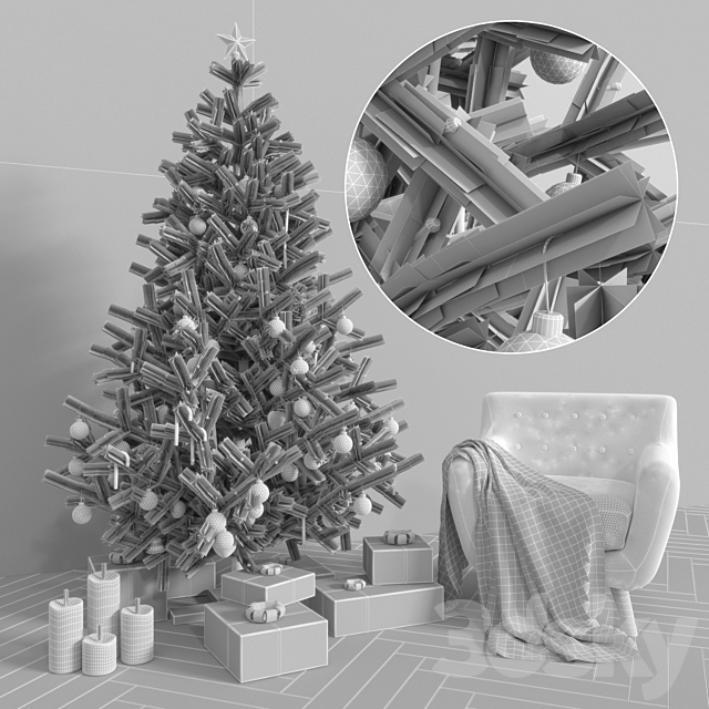 Spruce live New Year’s and armchair 3DSMax File - thumbnail 3