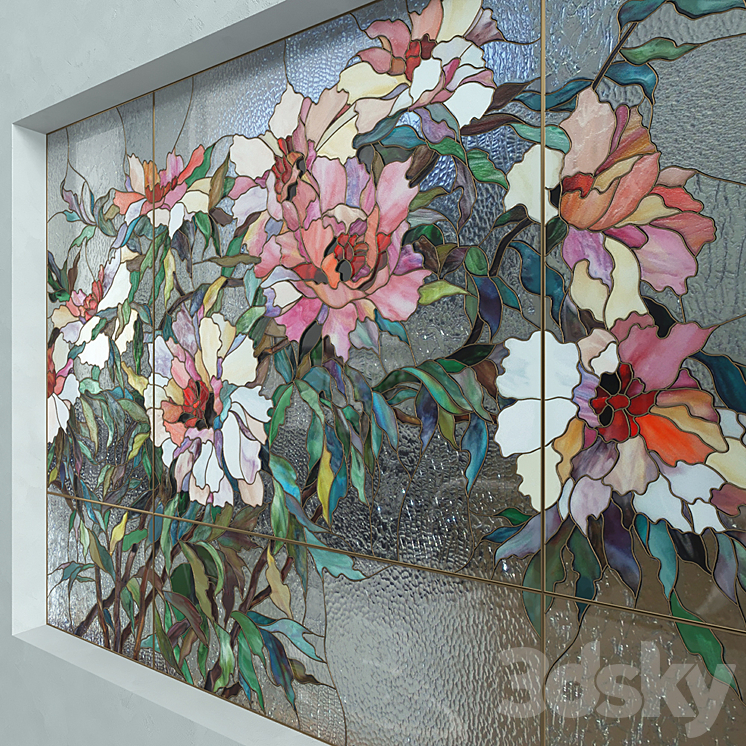 Stained Glass Peonies 3DS Max - thumbnail 2