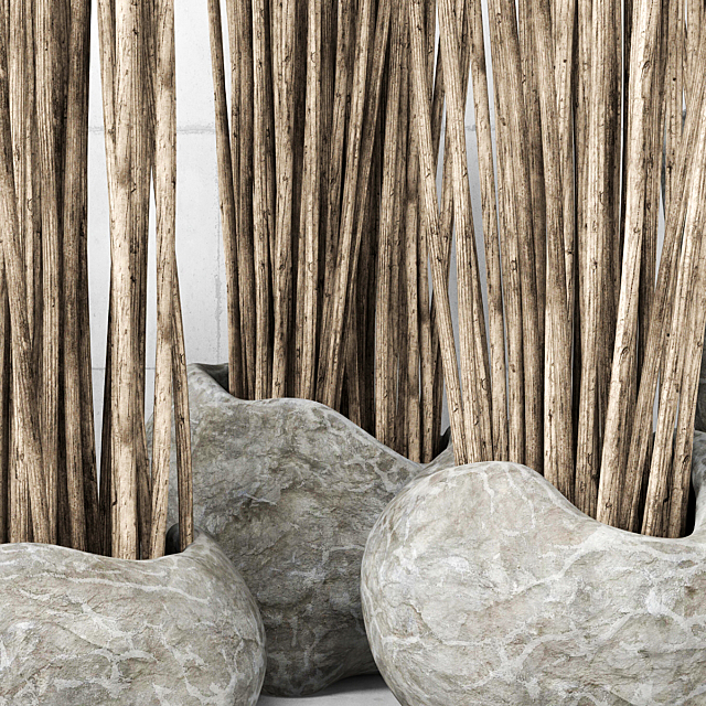 Stone dishes _ Stone vases with branches 3DS Max Model - thumbnail 2