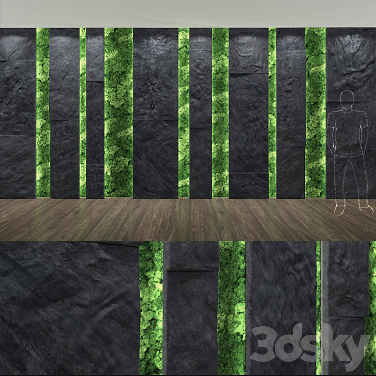 stone & moss wall 3DS Max - thumbnail 1