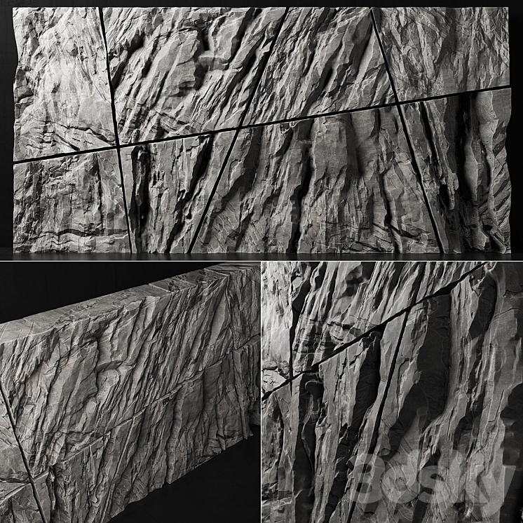 Stone rock wall splinter slab n2 \/ Stone rock wall slab from parts 3DS Max - thumbnail 1