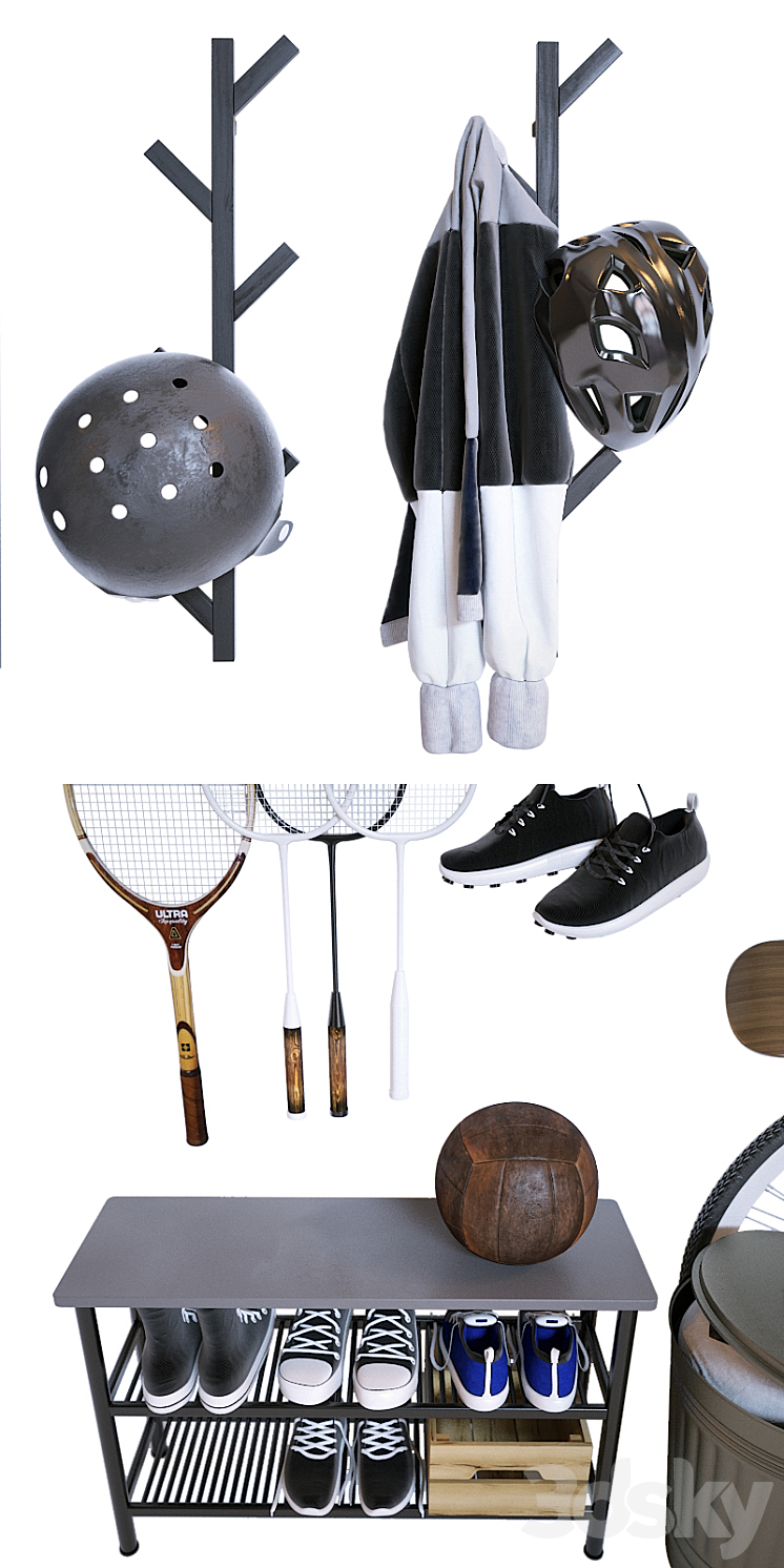 Storage of sports equipment in the hallway 3DS Max - thumbnail 2