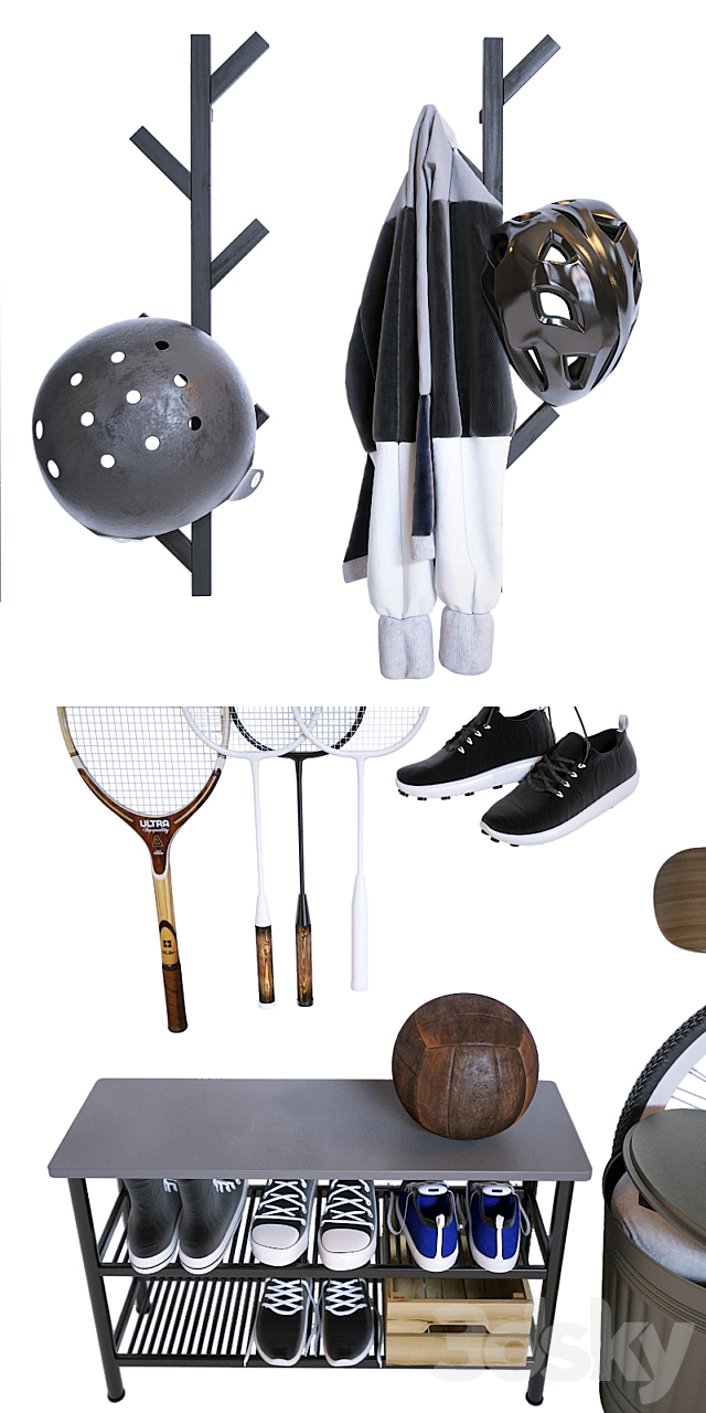 Storage of sports equipment in the hallway 3DSMax File - thumbnail 2