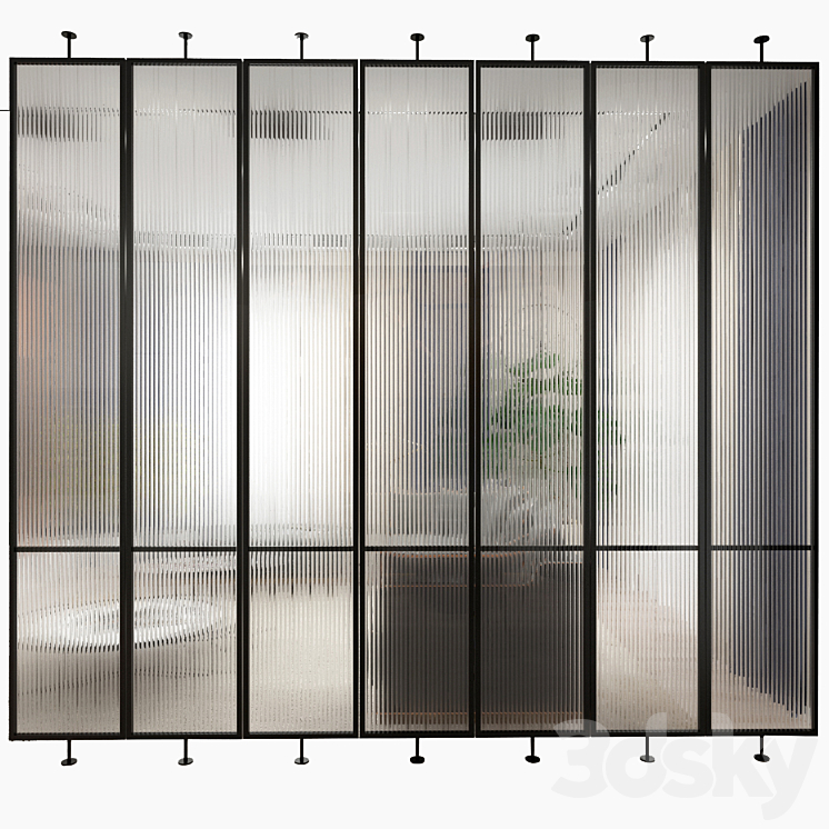 Swivel metal partition with frosted corrugated glass 3DS Max - thumbnail 1