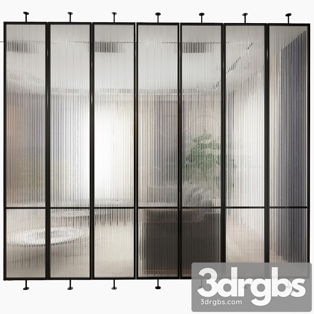 Swivel metal partition with frosted corrugated glass 3dsmax Download - thumbnail 1