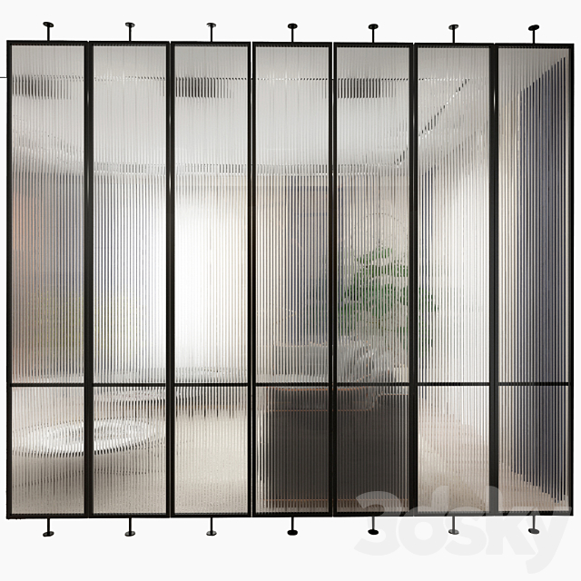 Swivel metal partition with frosted corrugated glass 3DSMax File - thumbnail 1