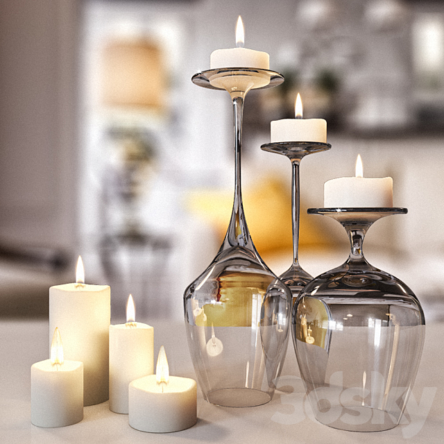 The composition of the glasses and candles 3DSMax File - thumbnail 1