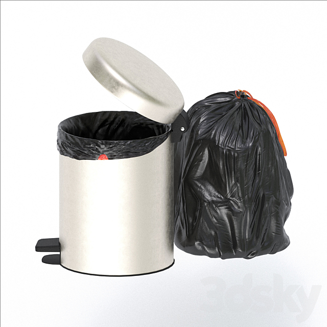 trash bag and bin 3DS Max Model - thumbnail 2