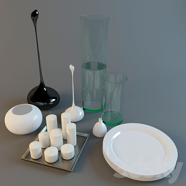 Vases plates candles 3ds Max - thumbnail 1