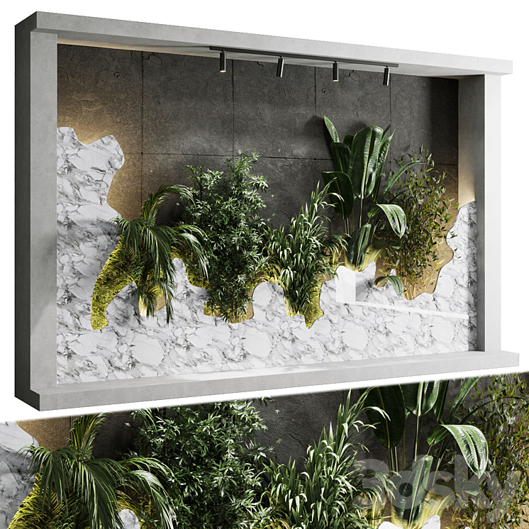 Vertical Wall Garden With concrete frame – wall decor houseplants indoor 02 3DS Max Model - thumbnail 1