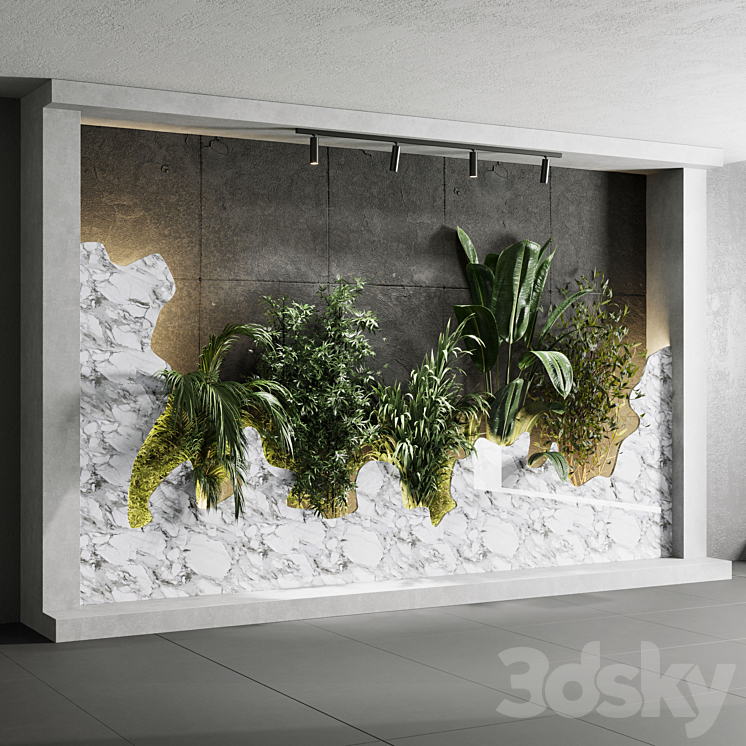 Vertical Wall Garden With concrete frame – wall decor houseplants indoor 02 3DS Max Model - thumbnail 2