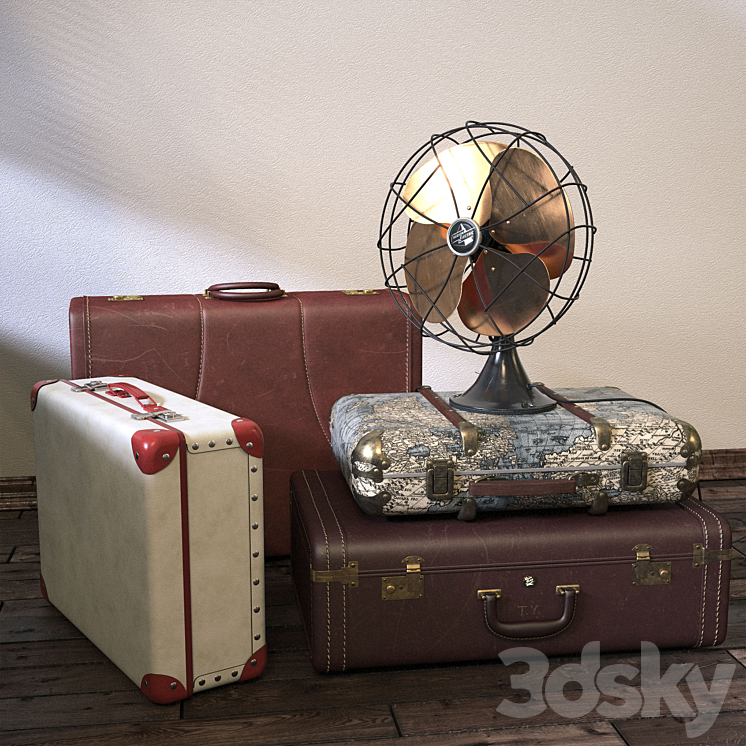 Vintage Fan & Suitcases 3DS Max - thumbnail 1