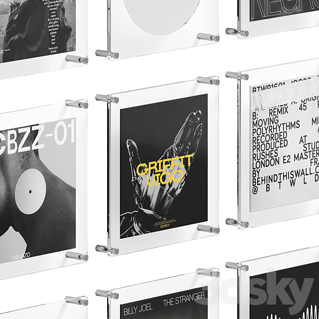 Vinyl records in glass frames_Black 3ds Max - thumbnail 3