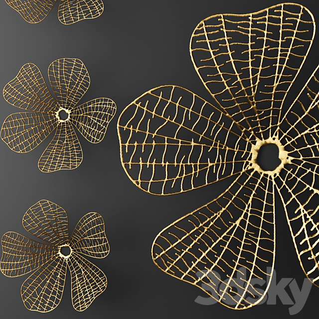 Wall decor flower Futurism luxury golden decor wall metal luxury abstraction flower picture art 3DS Max Model - thumbnail 2