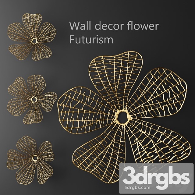 Wall decor flower futurism luxury golden decor wall metal luxury abstraction flower picture art 3dsmax Download - thumbnail 1