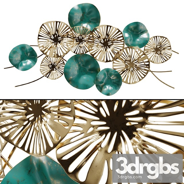 Wall decor flowers golden-turquoise 3dsmax Download - thumbnail 1