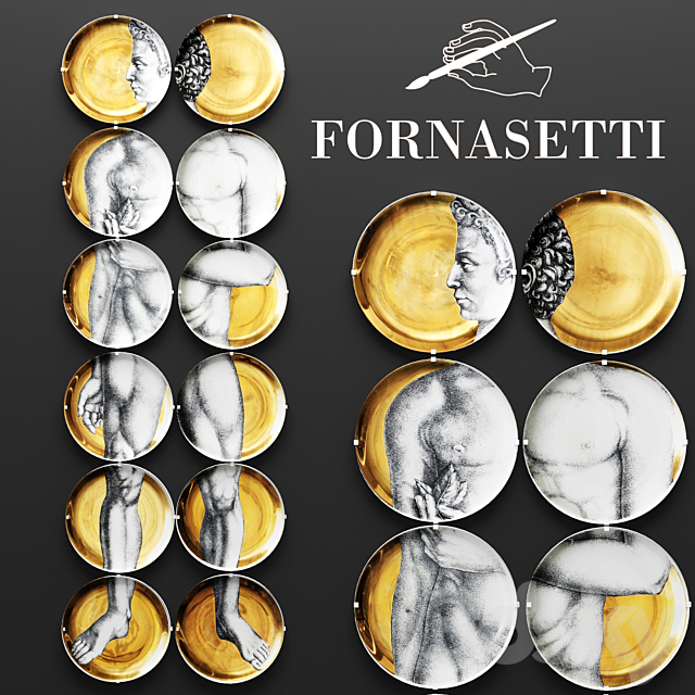 Wall decor FORNASETTI. panels. plates. gold. luxury. wall decor. luxury. david 3DSMax File - thumbnail 1