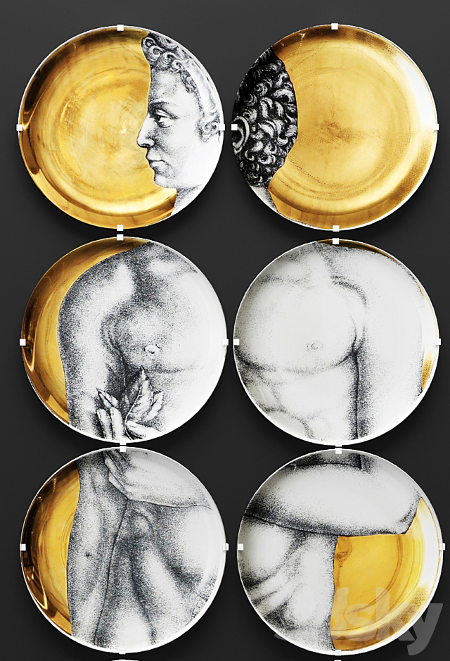 Wall decor FORNASETTI. panels. plates. gold. luxury. wall decor. luxury. david 3DSMax File - thumbnail 2