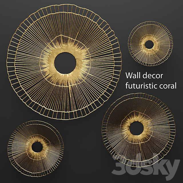 Wall decor futuristic coral. Panel. wall decor. art. metal. luxury. gold. abstraction. flowers. panels. round. discs. sun. loft. coral. sculpture. art. lattice. wall decor 3DSMax File - thumbnail 1