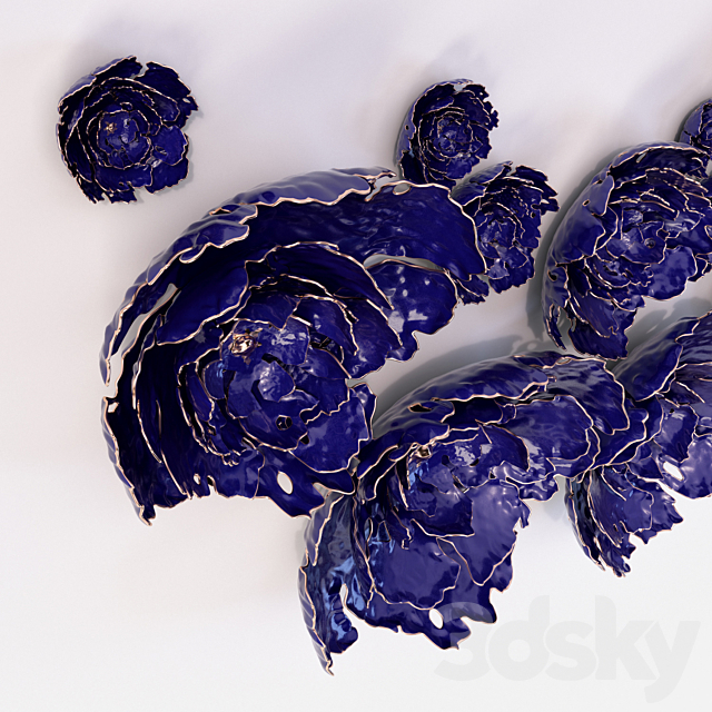 Wall decoration. ceramic peony flowers 3DSMax File - thumbnail 2