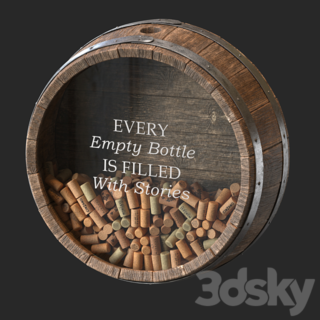 Wall decorative wine barrel 3DS Max Model - thumbnail 2