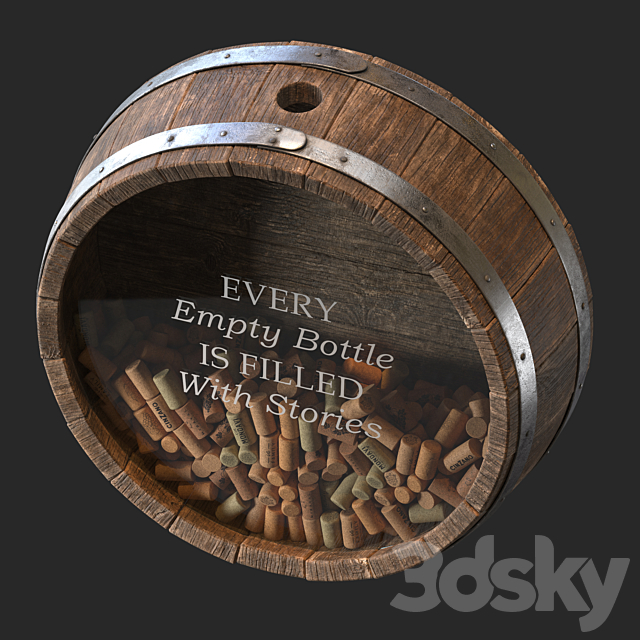 Wall decorative wine barrel 3DS Max Model - thumbnail 3