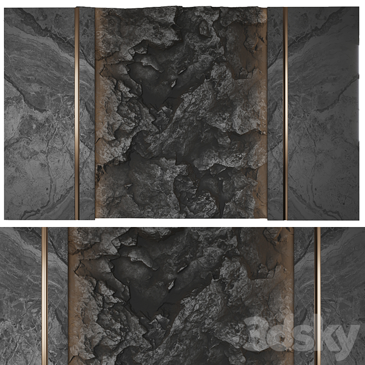 Wall panel with a black rock 3DS Max - thumbnail 1