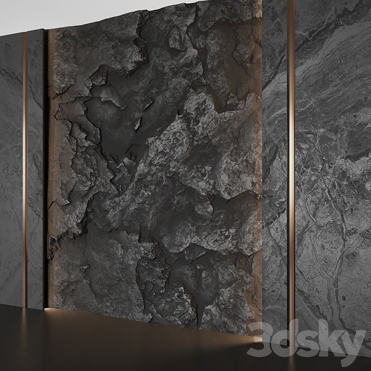 Wall panel with a black rock 3DS Max - thumbnail 2