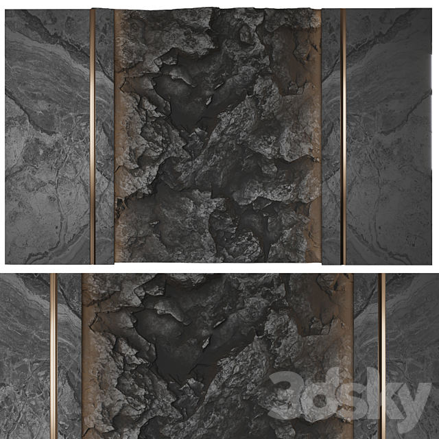 Wall panel with a black rock 3DS Max Model - thumbnail 1