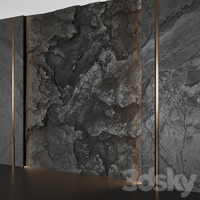 Wall panel with a black rock 3DS Max Model - thumbnail 2