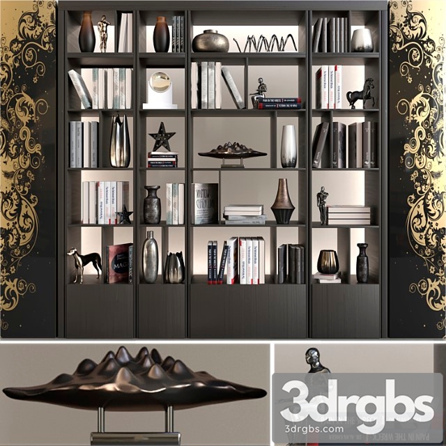 Wardrobe with decor books and figurines 2 3dsmax Download - thumbnail 1