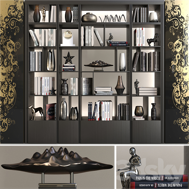 Wardrobe with decor. books and figurines 2 3DSMax File - thumbnail 1