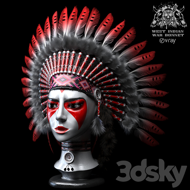 West Indian war bonnet 3ds Max - thumbnail 2