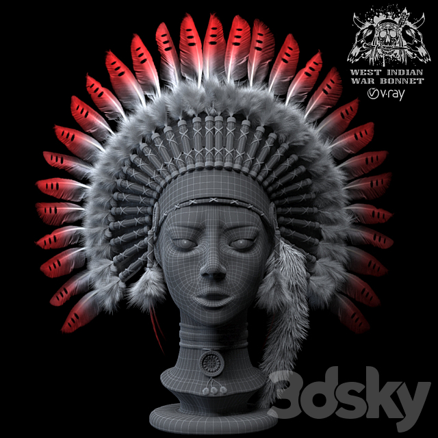 West Indian war bonnet 3ds Max - thumbnail 3