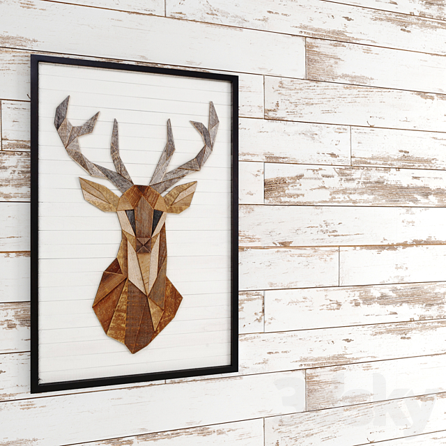 White boards. painting. deer. eco design. whitewashed wall. decor 3DSMax File - thumbnail 1