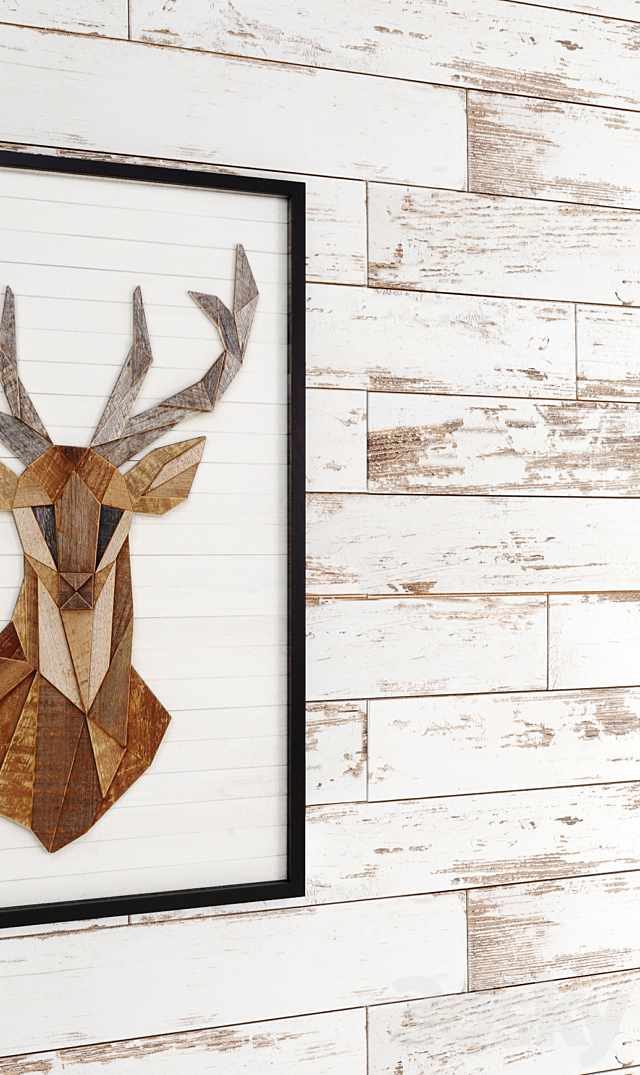 White boards. painting. deer. eco design. whitewashed wall. decor 3DSMax File - thumbnail 2