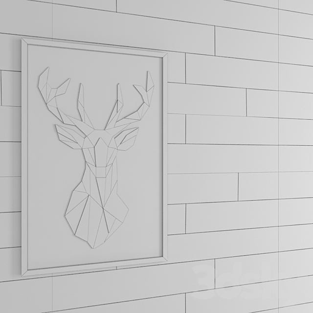 White boards. painting. deer. eco design. whitewashed wall. decor 3DSMax File - thumbnail 3