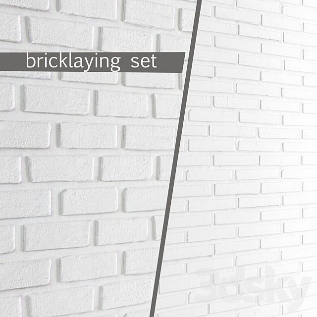 White brick. Set of 2 pieces. Masonry. brick. white. bleached. set. decorative. panel. wall 3DSMax File - thumbnail 1