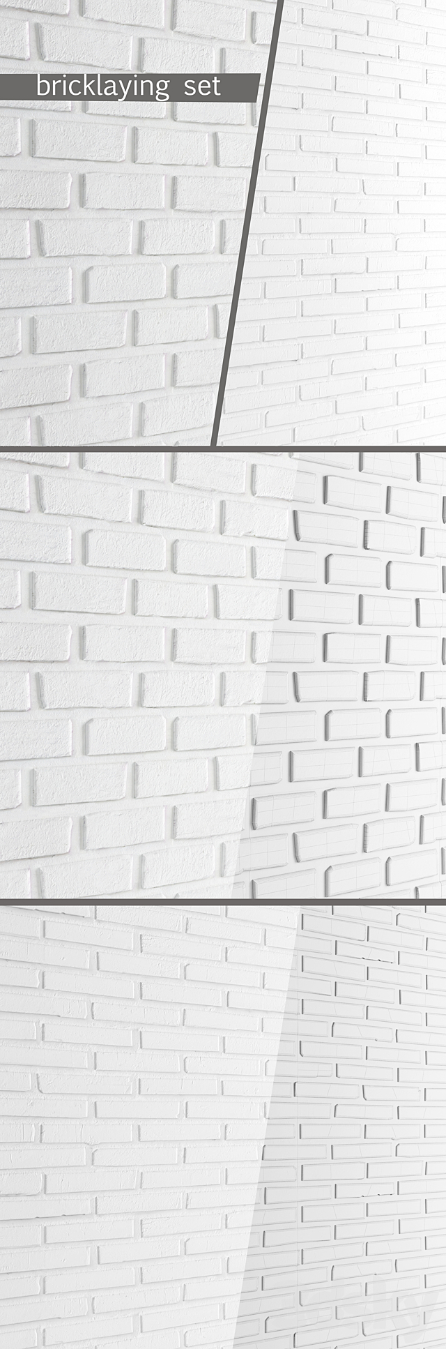 White brick. Set of 2 pieces. Masonry. brick. white. bleached. set. decorative. panel. wall 3DSMax File - thumbnail 2