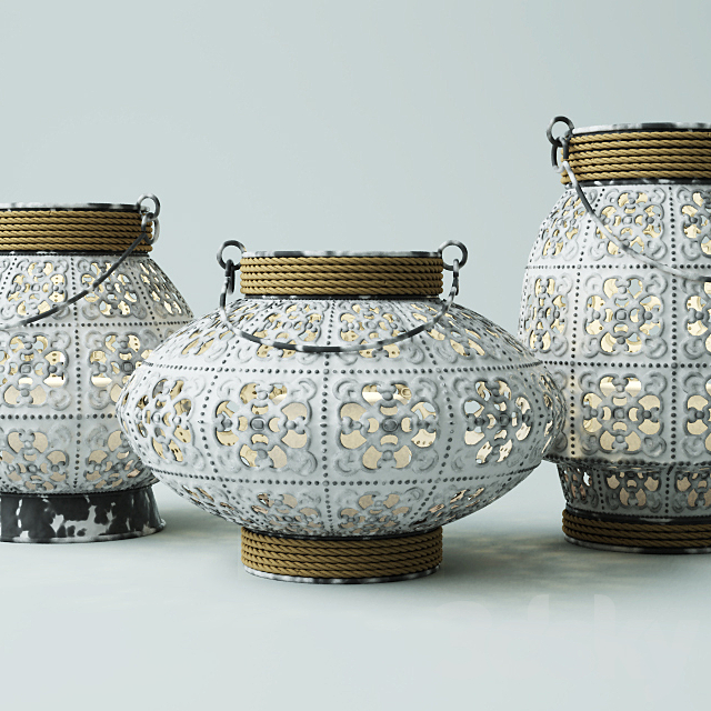 White Metal Lantern Set 3DSMax File - thumbnail 1