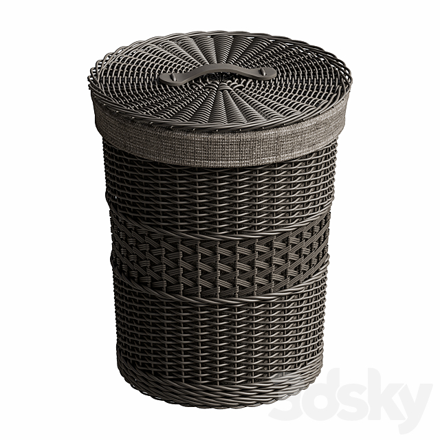 Wicker basket with pillow and blanket 3DS Max Model - thumbnail 3