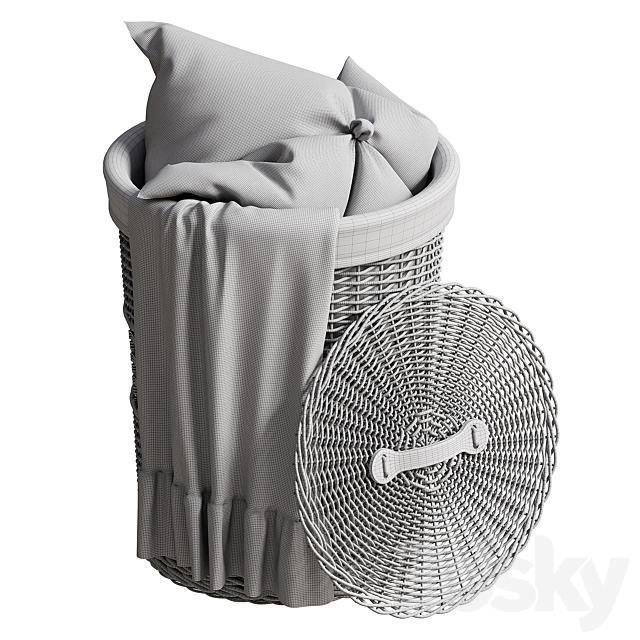 Wicker basket with pillow and blanket 3DS Max Model - thumbnail 5