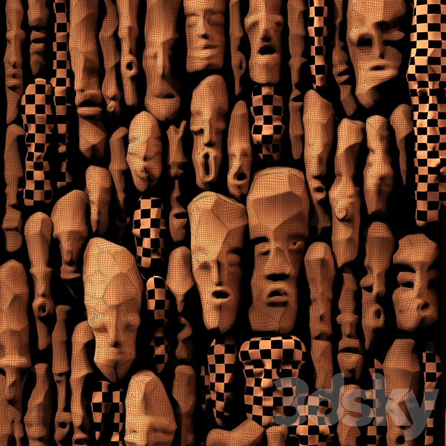 Wood faces panel decor n2 _ Panel from wooden faces No. 2 3DSMax File - thumbnail 5