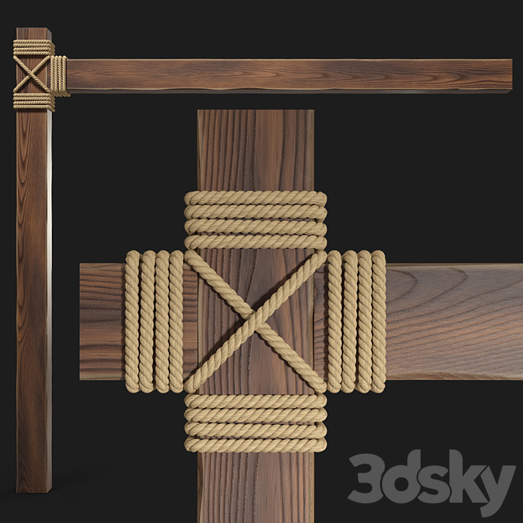 Wooden beams with rope 3DS Max - thumbnail 1