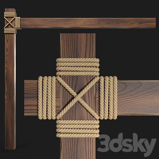 Wooden beams with rope 3DSMax File - thumbnail 1