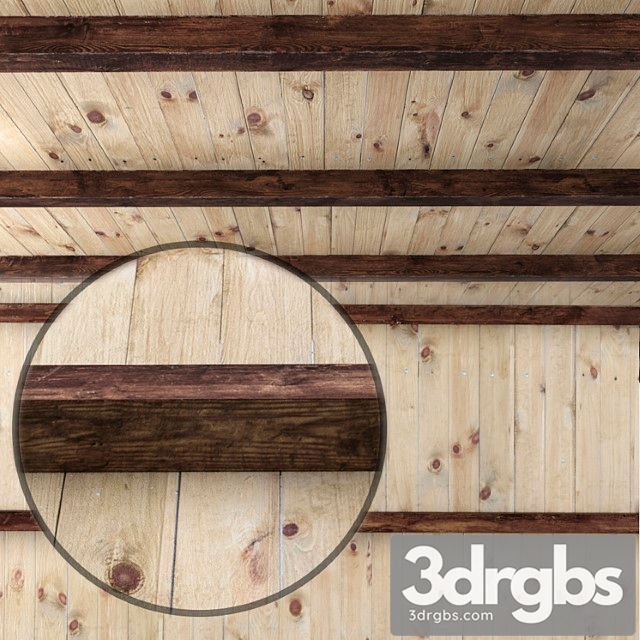 Wooden ceiling with beams. 3dsmax Download - thumbnail 1