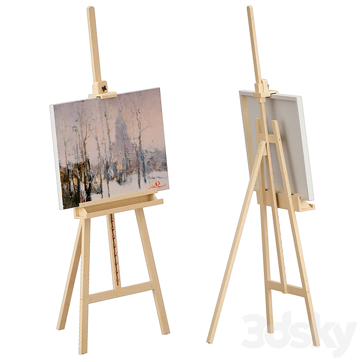 Wooden easel and painting 3DS Max Model - thumbnail 3